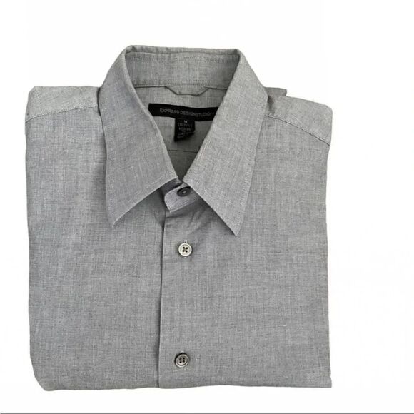 Express Designs Studio Button Down Cotton Gray Modern Fit Stretch Shirt 15 1/2 - Picture 7 of 13